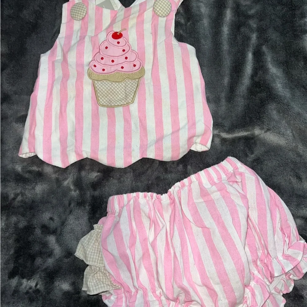 Pink Striped Cupcake Diaper Cover Set